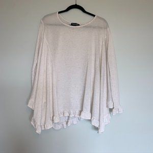 Cream Flowy Sweater Top with Ruffle Bottom